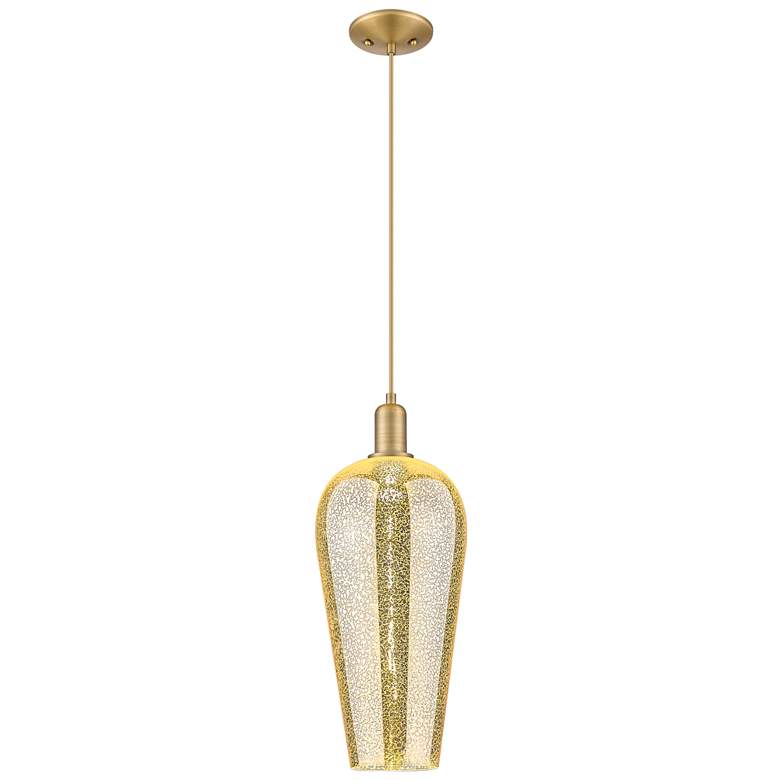 Image 1 Downtown Chelsea 8"W Cord Brushed Brass Mini Pendant w/ Mercury Shade