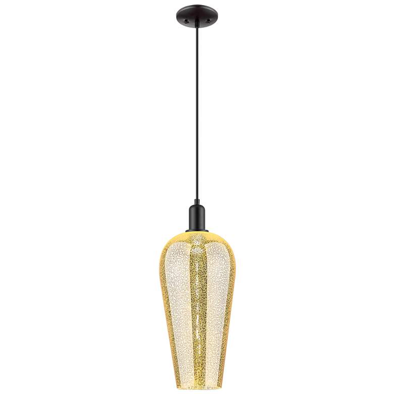 Image 1 Downtown Chelsea 8"W Cord Matte Black Mini Pendant w/ Mercury Shade
