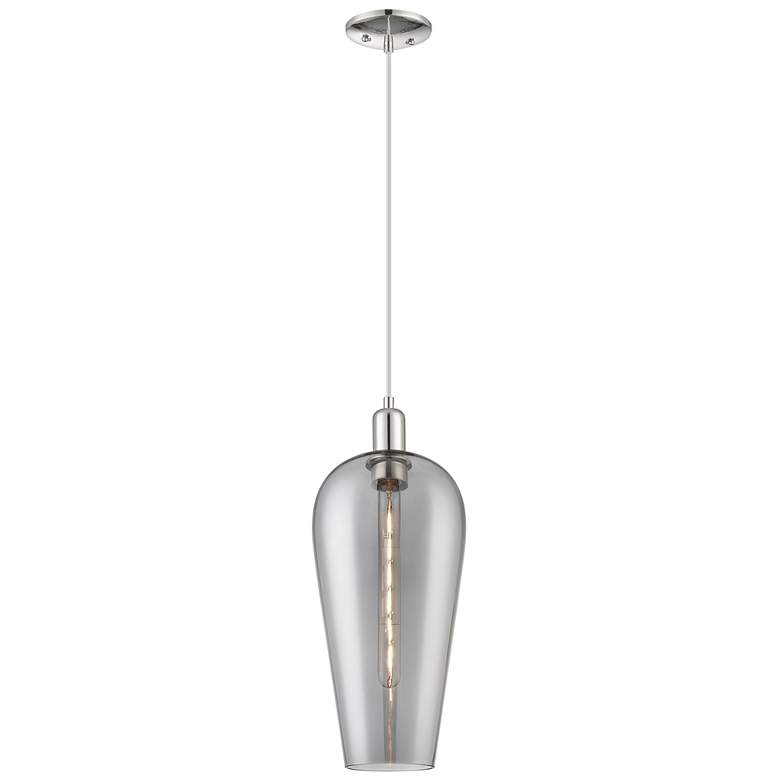 Image 1 Downtown Chelsea 8"W Cord Nickel Mini Pendant w/ Light Smoke Shade