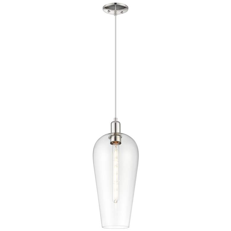 Image 1 Downtown Chelsea 8"W Cord Polished Nickel Mini Pendant w/ Clear Shade