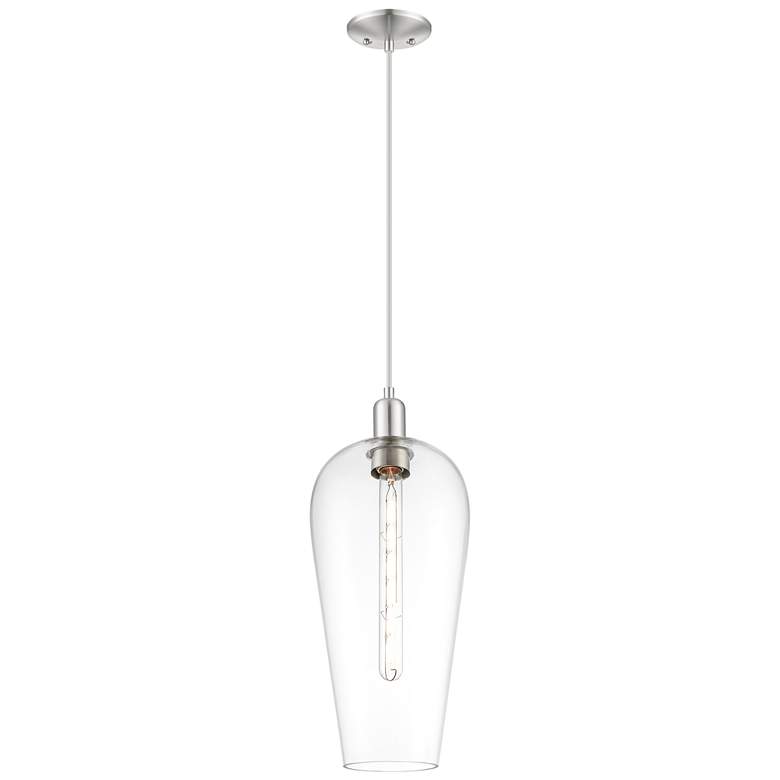 Image 1 Downtown Chelsea 8"W Cord Satin Nickel Mini Pendant w/ Clear Shade