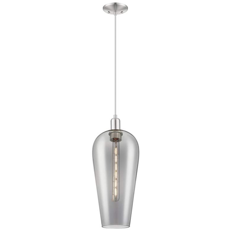 Image 1 Downtown Chelsea 8"W Cord Satin Nickel Pendant w/ Light Smoke Shade