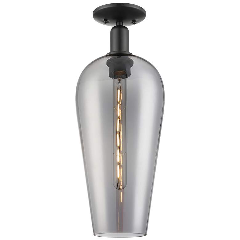 Image 1 Downtown Chelsea 8"W Matte Black Semi Flush Mount w/ Light Smoke Shade