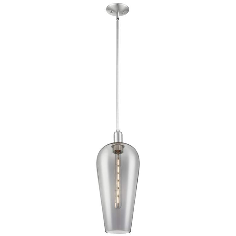 Image 1 Downtown Chelsea 8"W Satin Nickel Mini Pendant w/ Light Smoke Shade