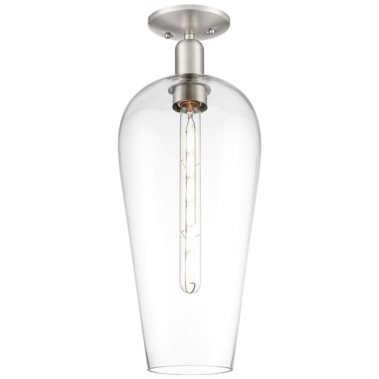 Image 1 Downtown Chelsea 8"W Satin Nickel Semi Flush Mount w/ Clear Shade
