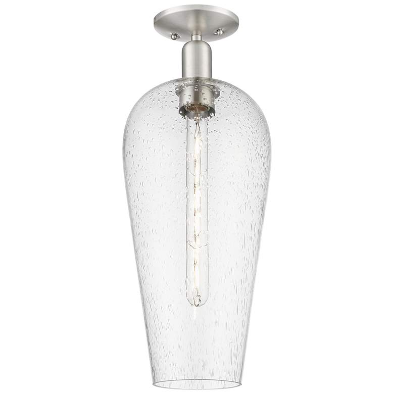 Image 1 Downtown Chelsea 8"W Satin Nickel Semi Flush Mount w/ Seedy Shade
