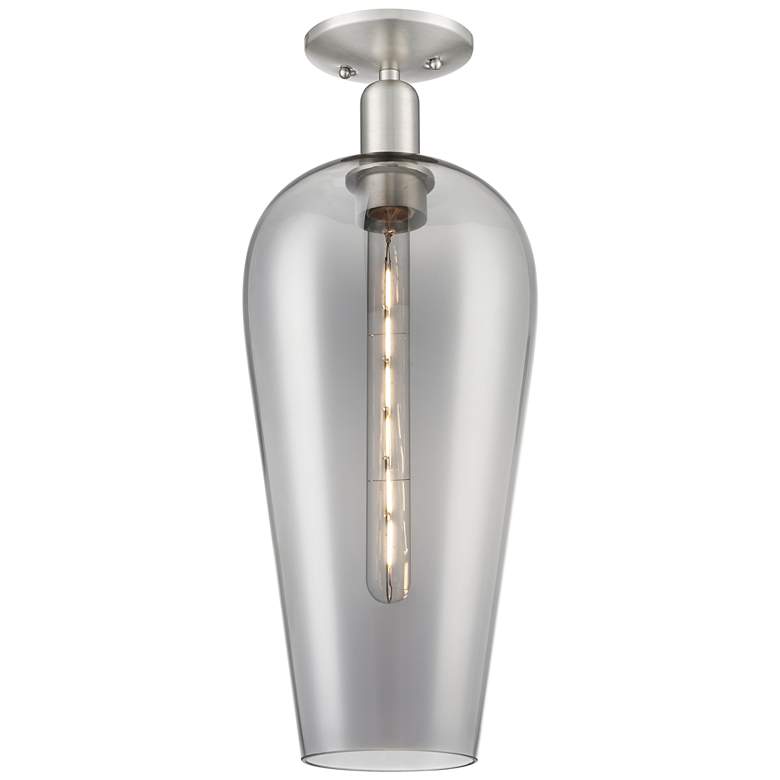 Image 1 Downtown Chelsea 8"W Satin Nickel Semi-Flush w/ Light Smoke Shade