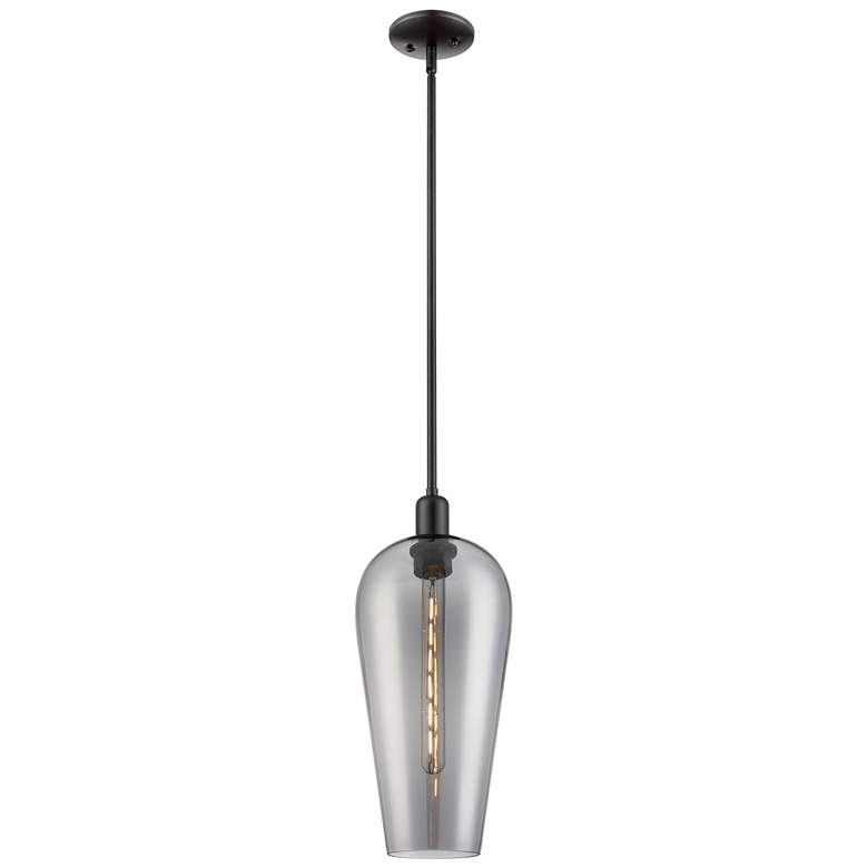 Image 1 Downtown Chelsea 8"W Stem Black Mini Pendant w/ Light Smoke Shade