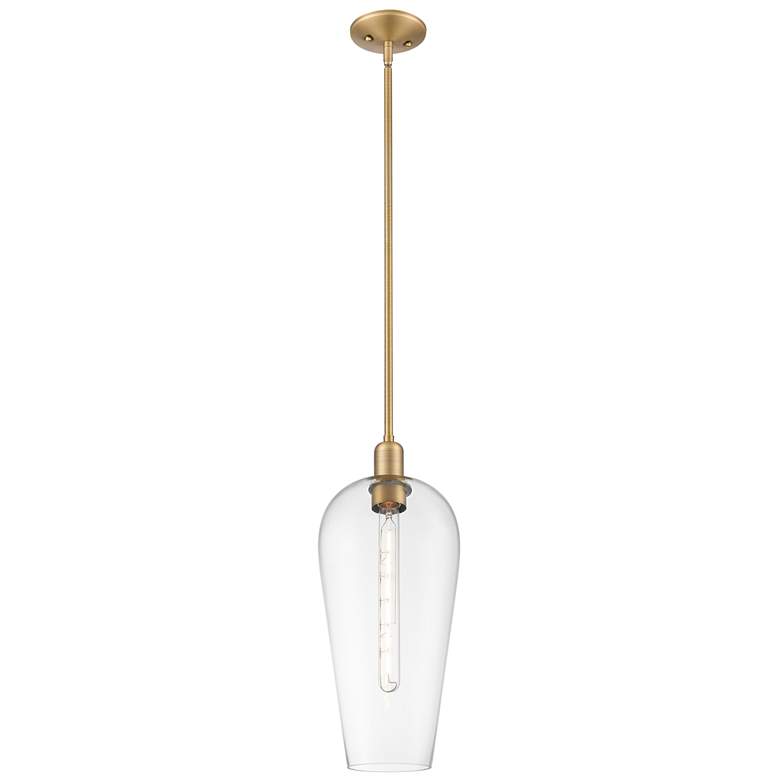 Image 1 Downtown Chelsea 8"W Stem Brushed Brass Mini Pendant w/ Clear Shade