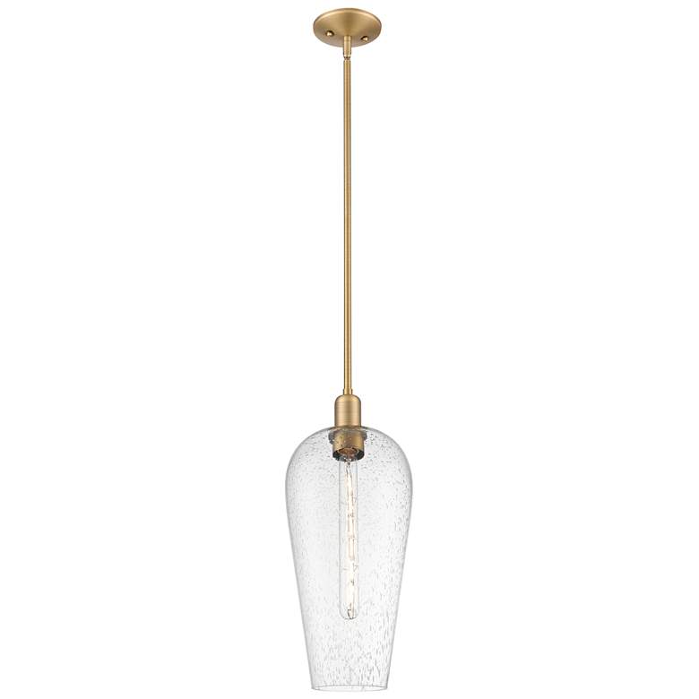 Image 1 Downtown Chelsea 8"W Stem Brushed Brass Mini Pendant w/ Seedy Shade