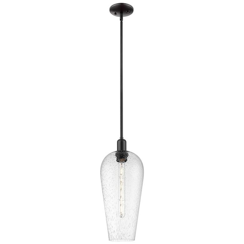 Image 1 Downtown Chelsea 8"W Stem Matte Black Mini Pendant w/ Seedy Shade