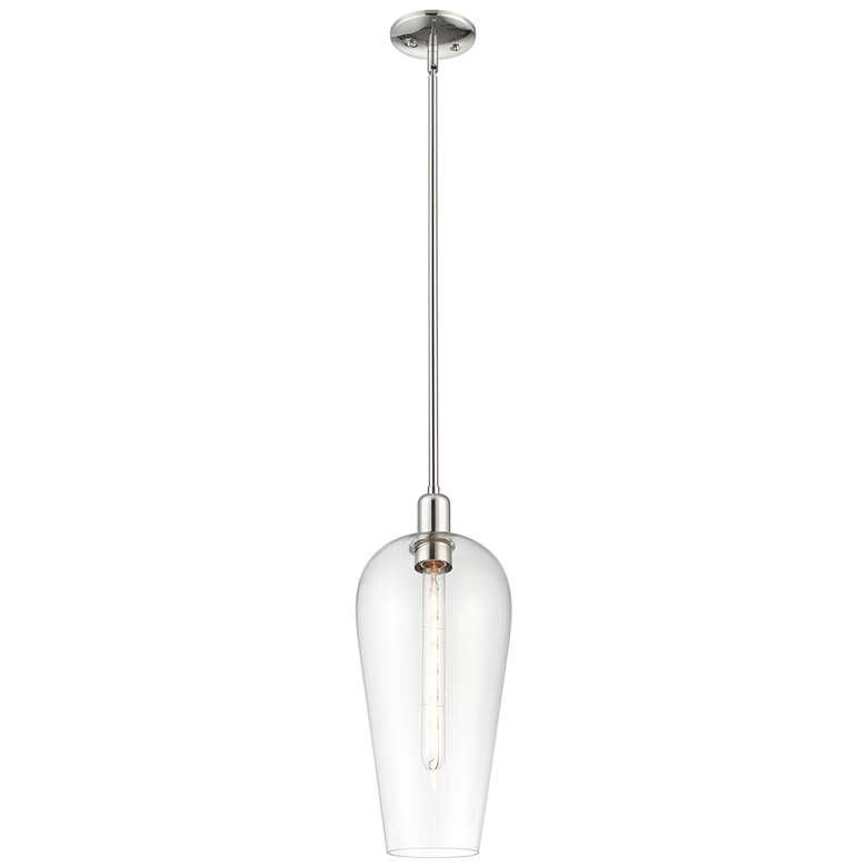 Image 1 Downtown Chelsea 8"W Stem Polished Nickel Mini Pendant w/ Clear Shade
