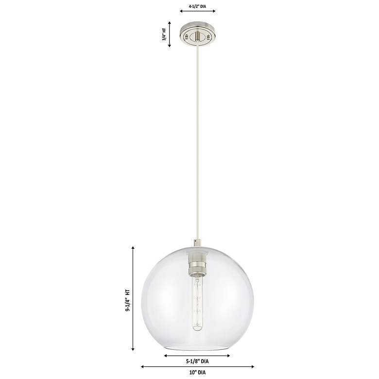 Image 2 Downtown Crown Point 10"W Athens Cord Nickel Pendant w/ Clear Shade more views