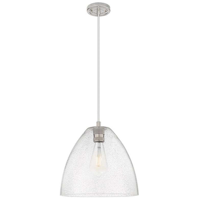 Image 1 Downtown Crown Point 12"W Bristol Cord Satin Nickel Pendant w/ Seedy Shade