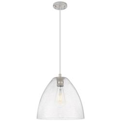 Downtown Crown Point 12"W Bristol Cord Satin Nickel Pendant w/ Seedy Shade