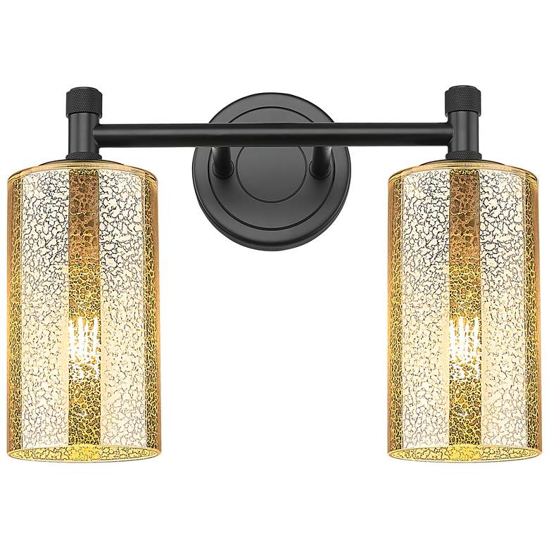 Image 1 Downtown Crown Point 14"W 2 Light Black Vanity Light w/ Mercury Shade