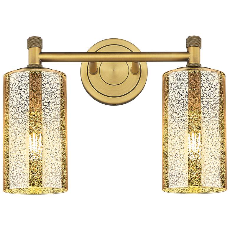Image 1 Downtown Crown Point 14"W 2 Light Brass Vanity Light w/ Mercury Shade