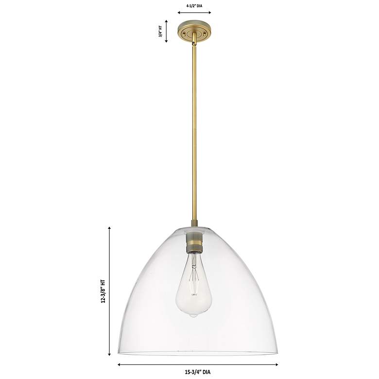 Image 2 Downtown Crown Point 16"W Bristol Brushed Brass Pendant w/ Clear Shade more views