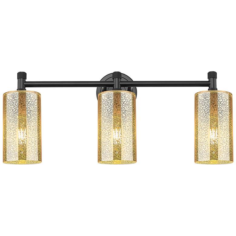 Image 1 Downtown Crown Point 24"W 3 Light Black Vanity Light w/ Mercury Shade