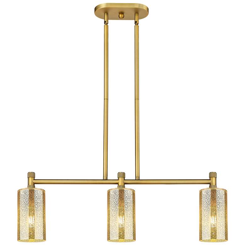 Image 1 Downtown Crown Point 31"W 3 Light Brass Island Light w/ Mercury Shade