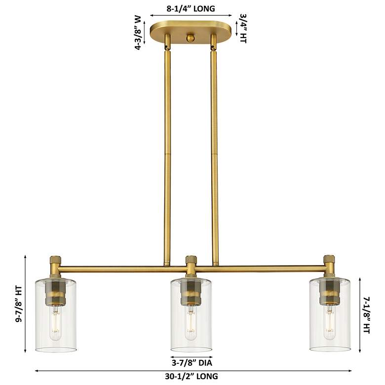 Image 2 Downtown Crown Point 31"W 3 Light Brass Island Light w/ Mercury Shade more views