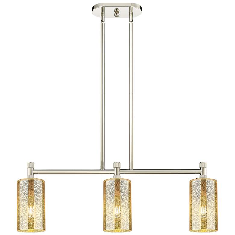 Image 1 Downtown Crown Point 31"W 3 Light Nickel Island Light w/ Mercury Shade
