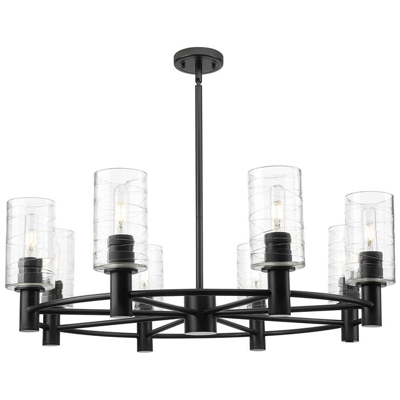 Image 1 Downtown Crown Point 32"W 8 Light Black Chandelier w/ Deco Swirl Shade