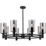 1_Downtown Crown Point 32"W 8 Light Black Chandelier w/ Light Smoke Shade