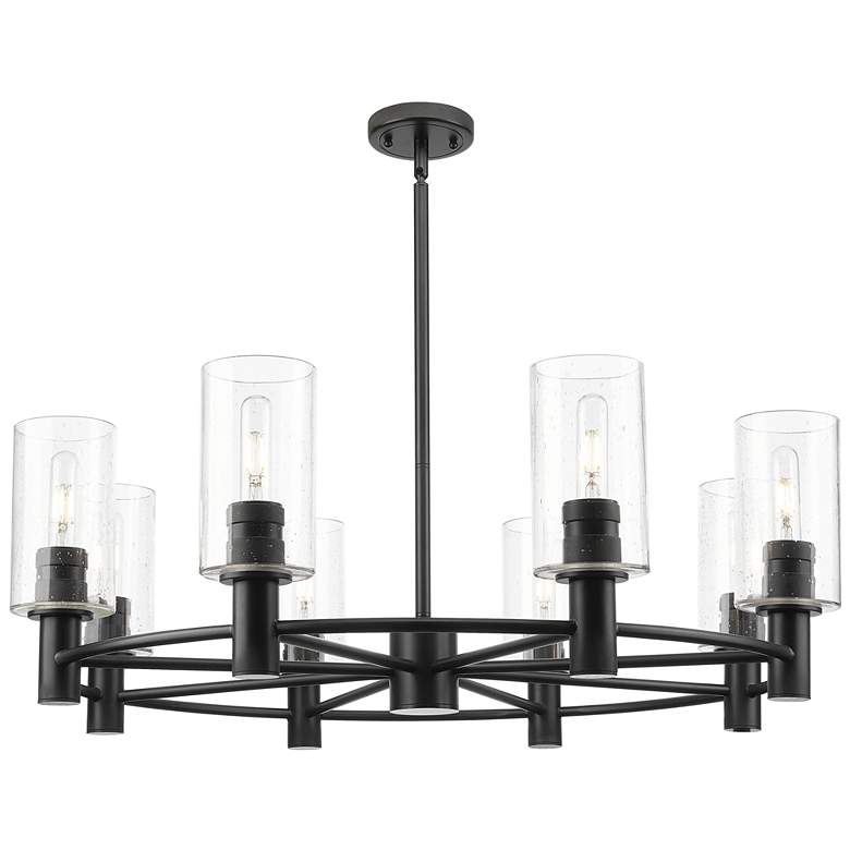 Image 1 Downtown Crown Point 32"W 8 Light Stem Black Chandelier w/ Seedy Shade