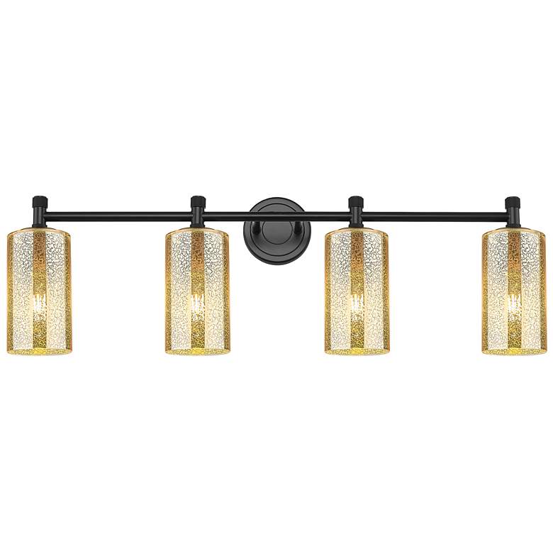 Image 1 Downtown Crown Point 34"W 4 Light Black Vanity Light w/ Mercury Shade