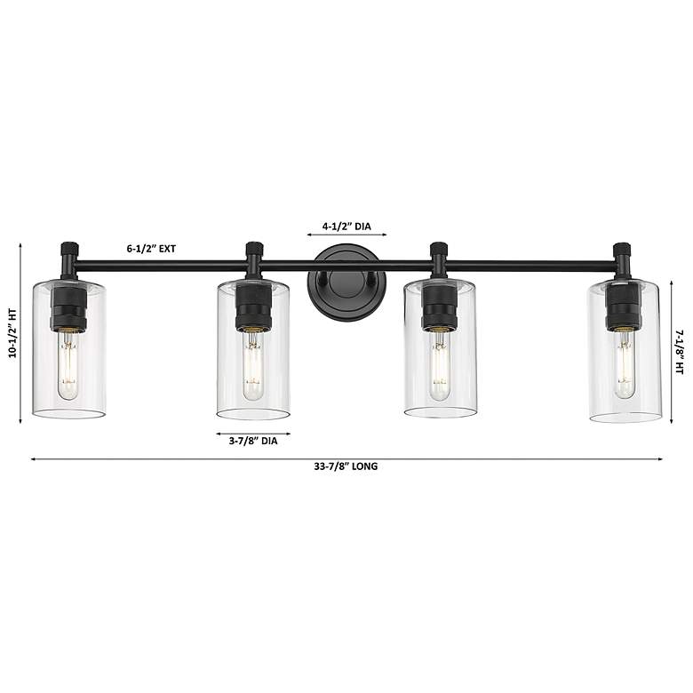 Image 2 Downtown Crown Point 34"W 4 Light Black Vanity Light w/ Mercury Shade more views