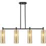 1_Downtown Crown Point 44"W 4 Light Black Island Light w/ Mercury Shade