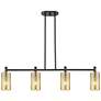 1_Downtown Crown Point 44"W 4 Light Black Island Light w/ Mercury Shade