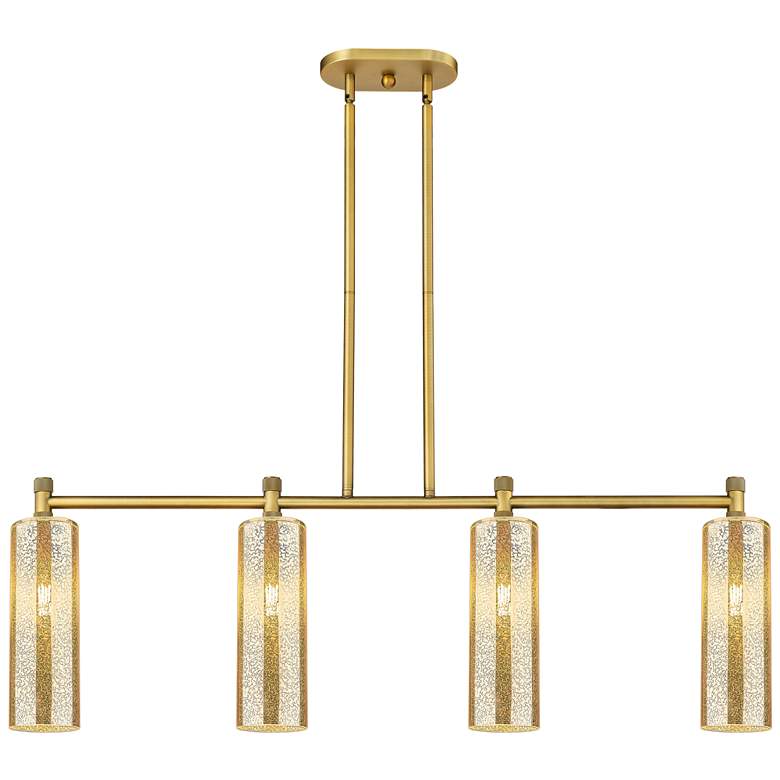 Image 1 Downtown Crown Point 44"W 4 Light Brass Island Light w/ Mercury Shade