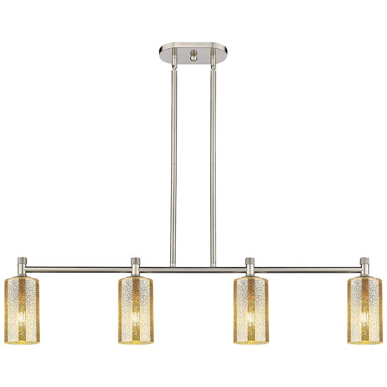 Image 1 Downtown Crown Point 44"W Satin Nickel Island Light w/ Mercury Shade