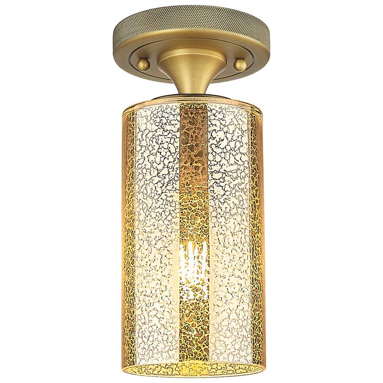 Image 1 Downtown Crown Point 5"W Brushed Brass Flush Mount w/ Mercury Shade