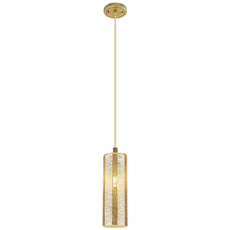 Image 1 Downtown Crown Point 5"W Cord Brushed Brass Pendant w/ Mercury Shade