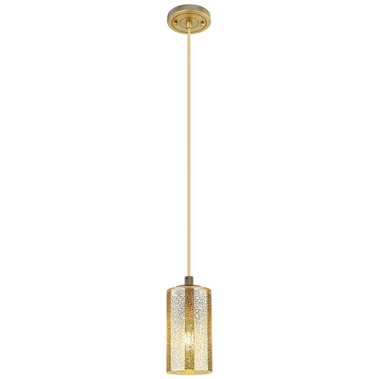 Image 1 Downtown Crown Point 5"W Cord Brushed Brass Pendant w/ Mercury Shade