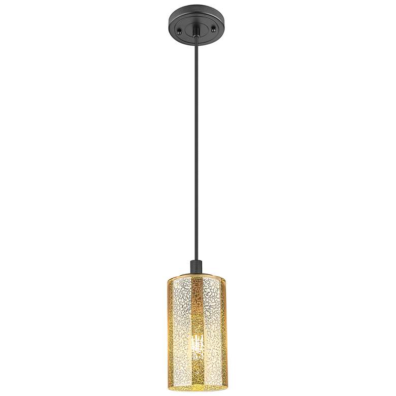 Image 1 Downtown Crown Point 5"W Cord Matte Black Pendant w/ Mercury Shade