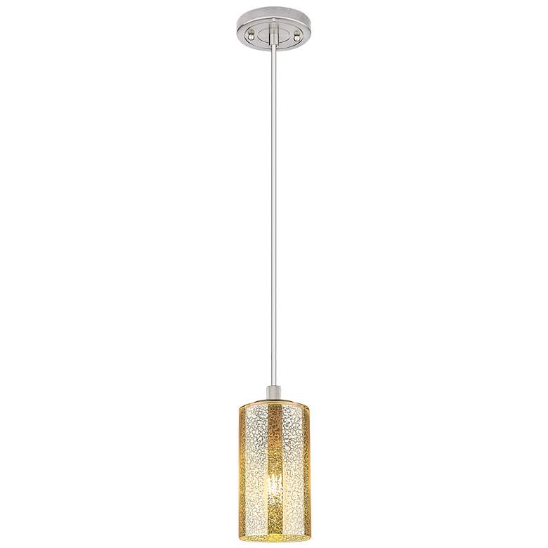 Image 1 Downtown Crown Point 5"W Cord Satin Nickel Pendant w/ Mercury Shade