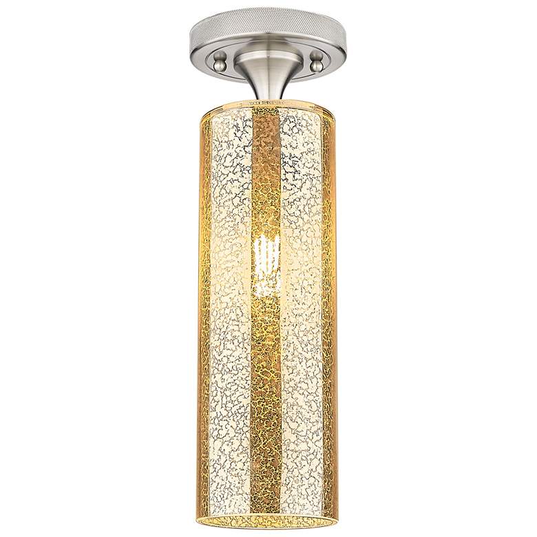 Image 1 Downtown Crown Point 5"W Satin Nickel Flush Mount w/ Mercury Shade