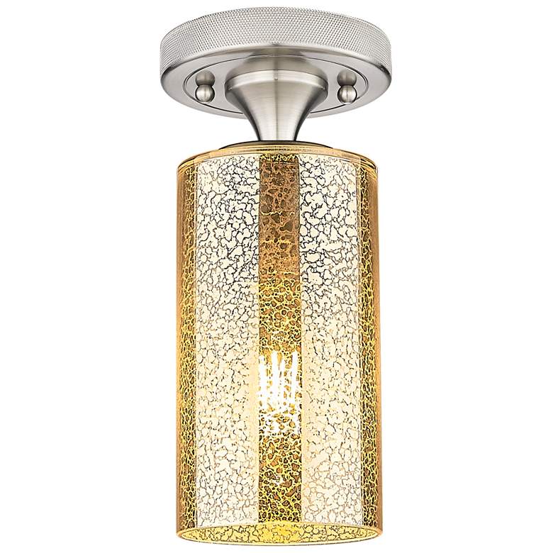 Image 1 Downtown Crown Point 5"W Satin Nickel Flush Mount w/ Mercury Shade