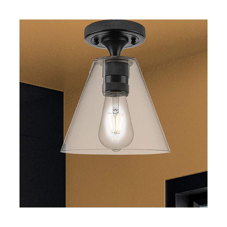Image 1 Downtown Crown Point 8"W Black Berkshire Flush Mount w/ Clear Shade