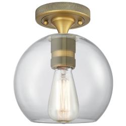 Downtown Crown Point 8"W Brass Athens Flush Mount w/ Clear Shade