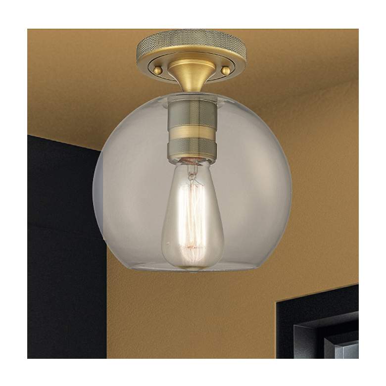 Image 1 Downtown Crown Point 8"W Brass Athens Flush Mount w/ Clear Shade