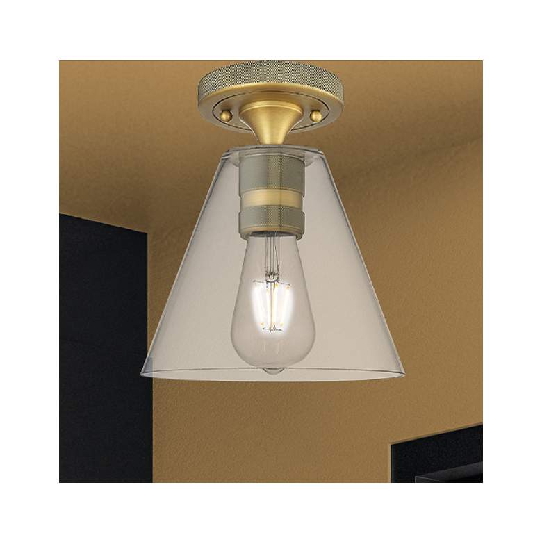 Image 1 Downtown Crown Point 8"W Brass Berkshire Flush Mount w/ Clear Shade
