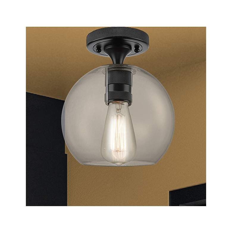 Image 1 Downtown Crown Point 8"W Matte Black Athens Flush Mount w/ Clear Shade