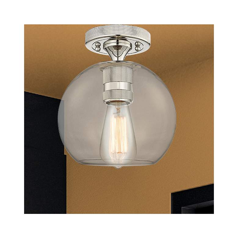 Image 1 Downtown Crown Point 8"W Nickel Athens Flush Mount w/ Clear Shade