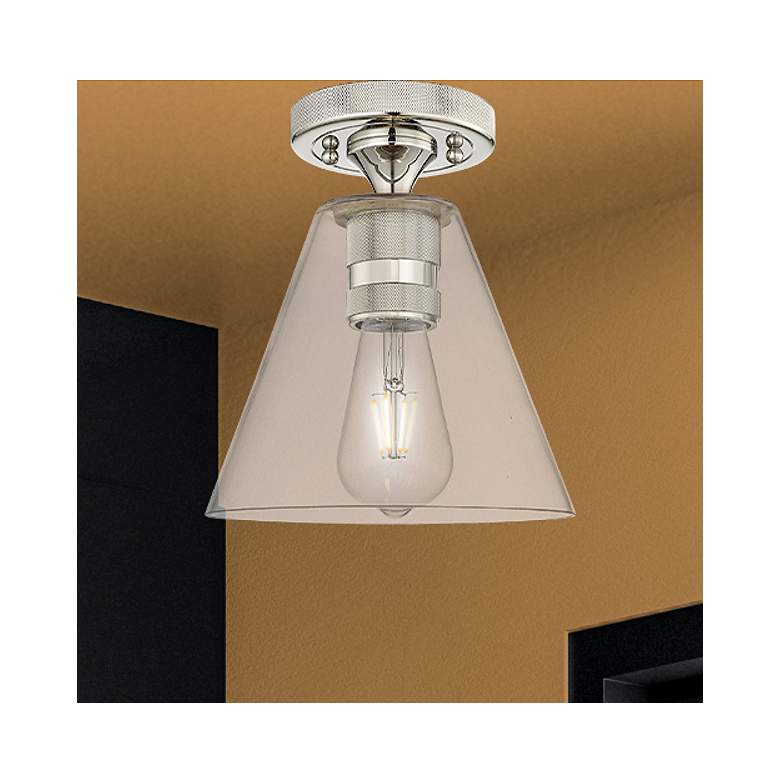 Image 1 Downtown Crown Point 8"W Nickel Berkshire Flush Mount w/ Clear Shade