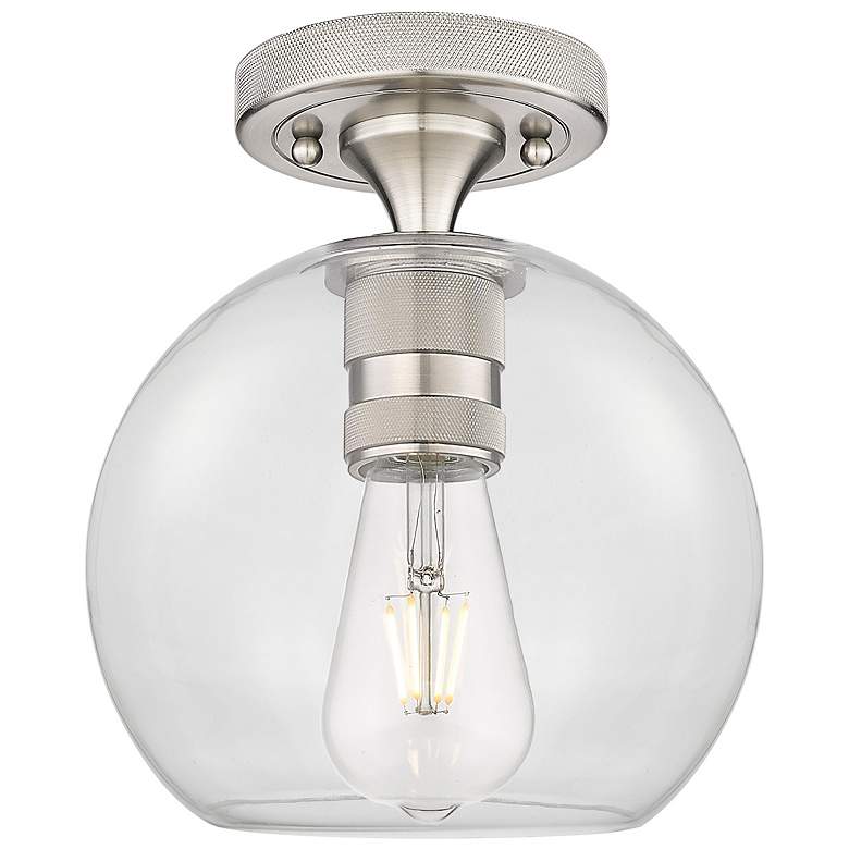 Image 2 Downtown Crown Point 8"W Satin Nickel Athens Flush Mount w/ Clear Shade
